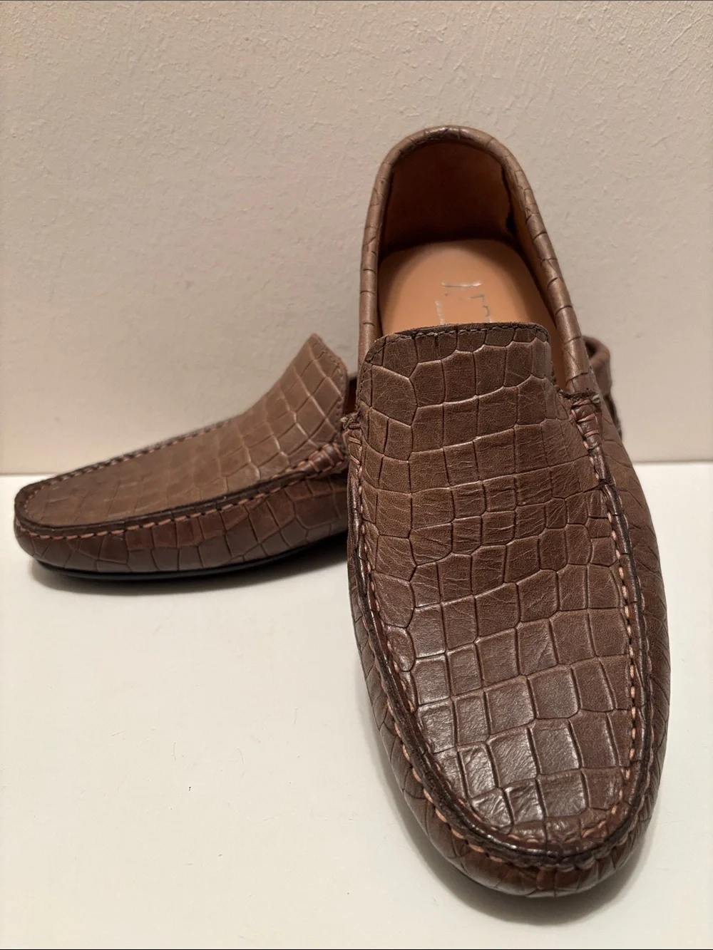 Arte Artigiana Sorrento Men's Brown Croc-Embossed Leather Loafers 10